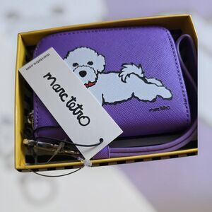 Bichon Frise White Puppy Dog  Purple Wristlet Zip Around Wallet Marc Tetro NIB